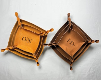 Personalized Leather Valet Tray, Engraved Catchall, Anniversary Gift