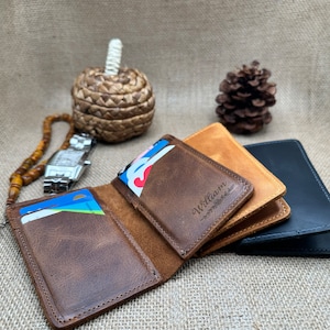 Tarjetero personalizado, billetera minimalista, billetera ultradelgada, billetera para hombre, billetera para mujer, billetera plegable personalizada, tarjetero de cuero