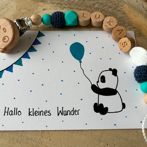 Personalisierte Schnullerkette & handgemalte Geburtskarte