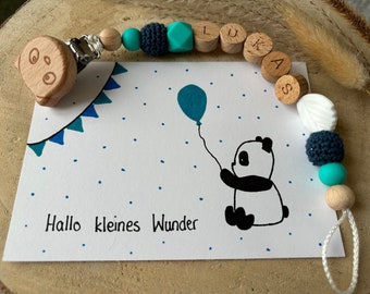 Personalized pacifier chain & hand-painted birth card
