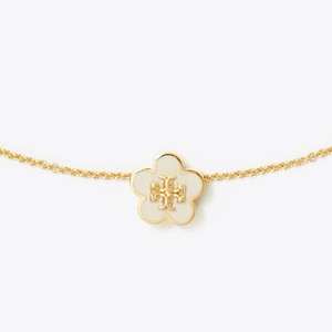 Tory burch Kira white flower logo gold necklace