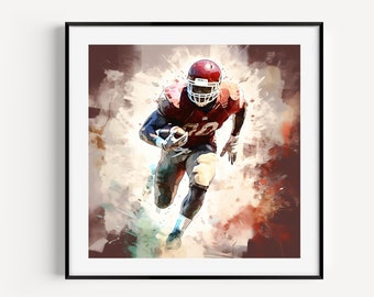 Football Player Poster, American Football Wall Art, NFL, Printable Digital Download, Quarterback Print, Boys Room Decor, Gift for him