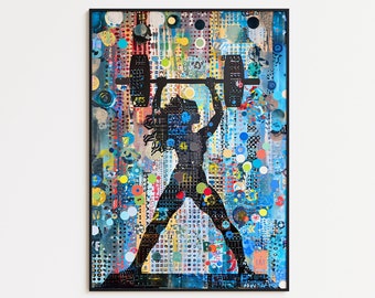 Woman Strength Training Poster, Women Sport Gym Wall Art, Printable Digital Download, Retro Abstract Print, Room Décor, Gift for Sports Fan
