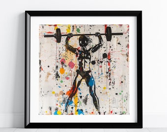 Woman Weight Lifter Gym Poster, Women Sport Wall Art, Printable Digital Download, Retro Abstract Print, Room Décor, Gift for Sports Fan