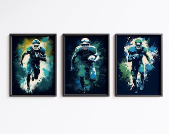 Football Player Posters, 3 Prints, American Football Wall Art, NFL Printable Digital Download, Quarterback, Boys Room Decor, Gift for him