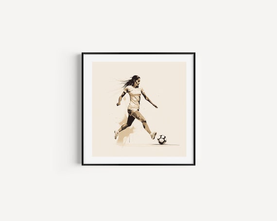 Soccer Player Poster, Woman Sports Wall Art, Printable Digital Download, Minimalist Line Art Print, Girl Room Décor, Gift for Sport Lover