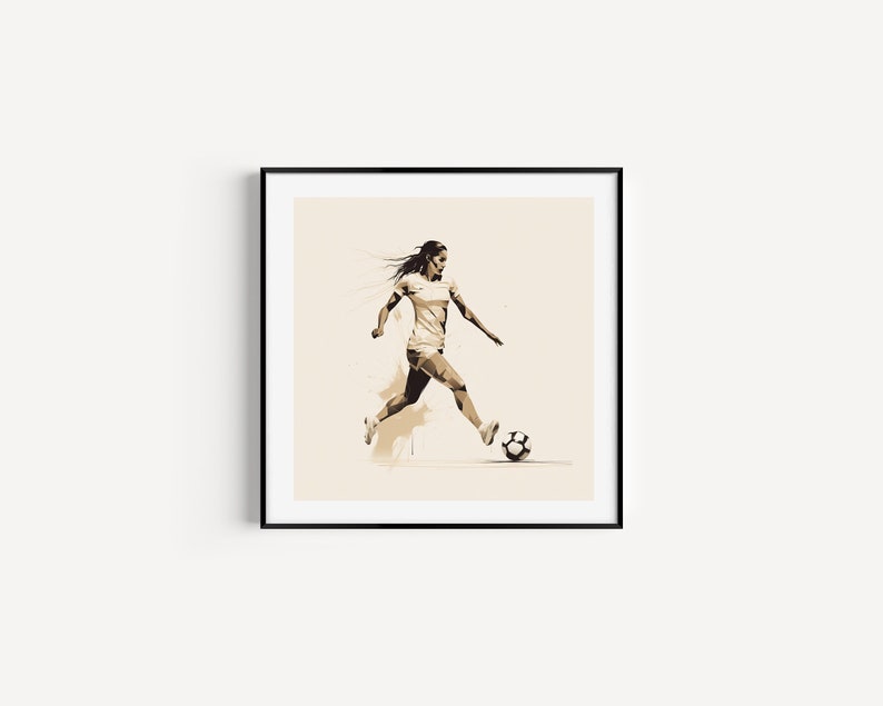 Soccer Player Poster, Woman Sports Wall Art, Printable Digital Download, Minimalist Line Art Print, Girl Room Décor, Gift for Sport Lover image 1