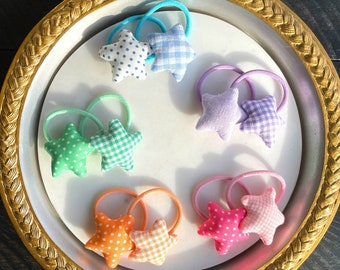 Star Hair Ties, Polka Dot & Checkered Bows for Toddlers and Kids (Set of 2)