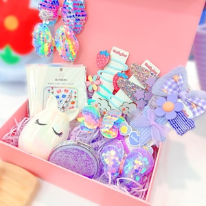 Haar-Geschenk-Set für Mädchen Lila Einhorn Clips Geschenk Box Stirnband Zubehör für Kinder Tochter Ihr Thanksgiving Weihnachten Geburtstag Urlaub