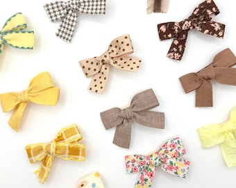 Yellow & Brown Baby Hair Bows Clips for Fine Hair (Set of 12)