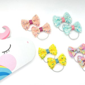Bow Hair Tie for Girls, Sparkly Sequin Hair Accessories, Glitter Ponytail Ties Bow for Kids Children Teens (Set of 2)