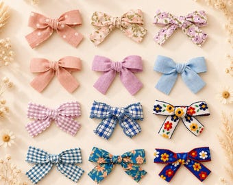Baby Girl Ribbon Hair Bows Set, 12 Pcs Alligator Clips, Toddler Accessories