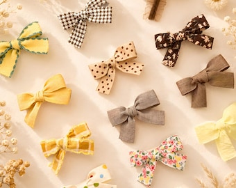 Yellow & Brown Baby Hair Bows Clips for Fine Hair (Set of 12)