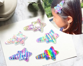 Glitter Hair Clips for Girls, Star Snap Barrettes, Sparkly Sequin Hair Accessories for Baby Kids Toddlers