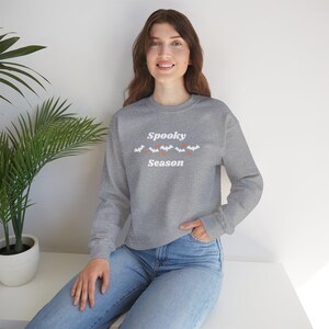 Spooky Season Bats Trick or Treating Sweatshirt, Halloween Crewneck Jumper, Fall Bat Print Top, Autumn Sweatshirt, Halloween Costume Shirt