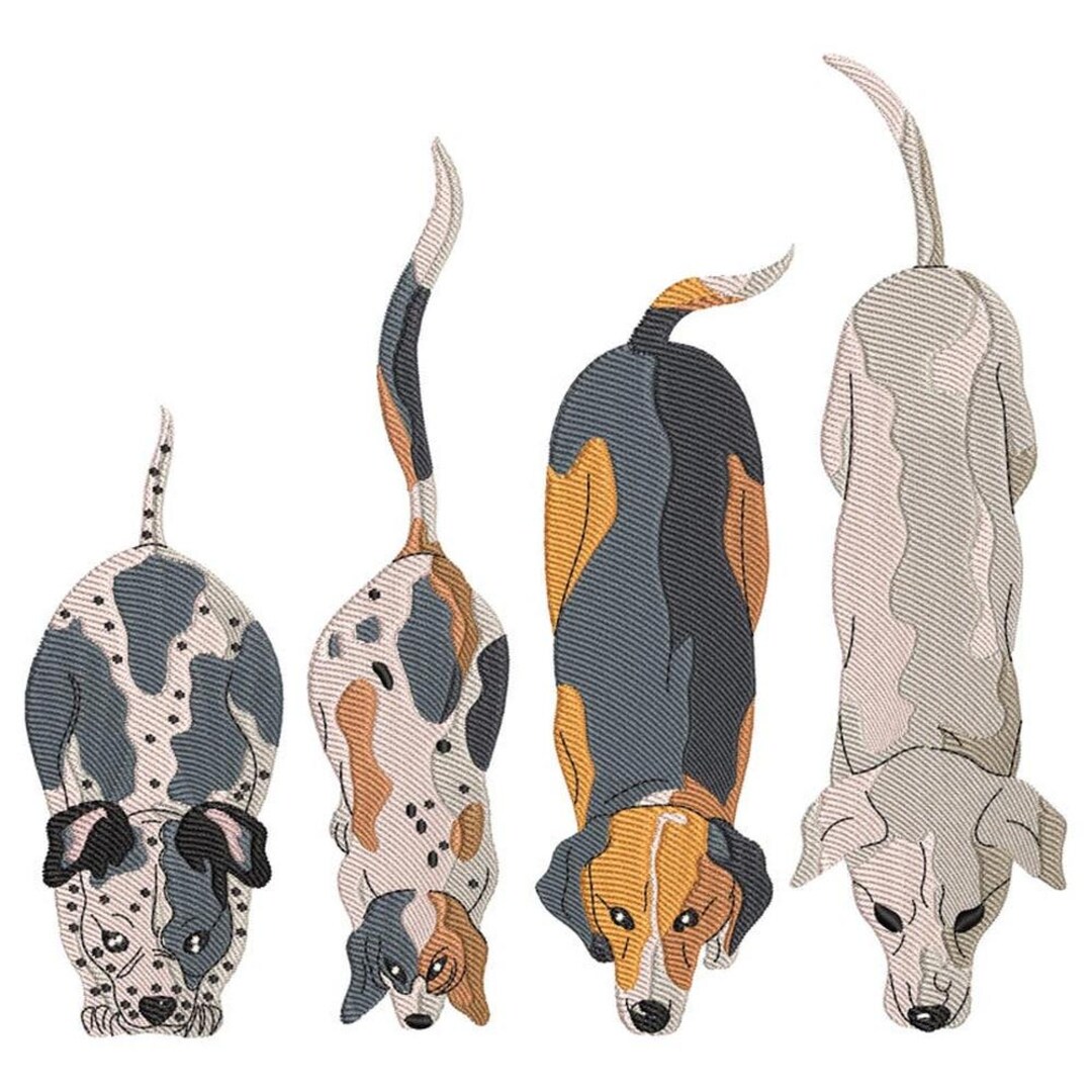Beagle & Dalmatian Rear View Embroidery Design, Dog Lineup Pattern ...