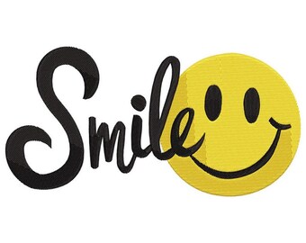 Smile Embroidery Design, Cheerful Yellow Smiley Face Applique, Trendy Positive Quote Embroidery Pattern, Instant Download