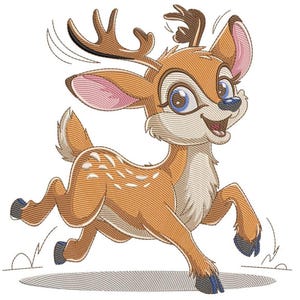 Cute Deer Embroidery Design, Animal Embroidery Pattern, Woodland Embroidery File, Cartoon Deer Machine Embroidery, Forest Animal Design