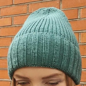 May include: A teal blue knitted beanie hat. The hat is made of a soft, textured yarn and has a simple, classic design.