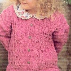Girls Leaf pattern Cardigan Vintage Knitting Pattern Instruction Toddler Child Jacket 22- 30&#39;&#39; 2- 10yrs DK 8ply yarn Instant Download PDF