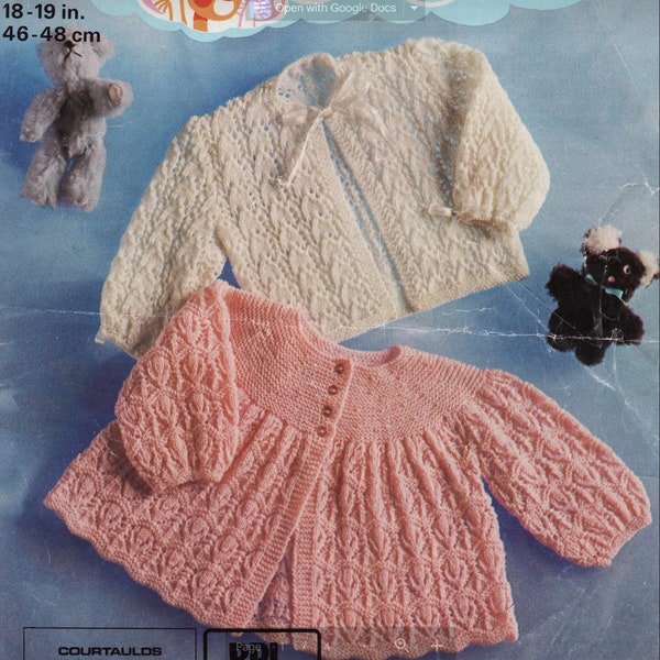 Knitting Pattern baby cardigan - Matinee Coat with yoke and ribbon-trimmed coat - vintage Knitting pattern instant digital download PDF