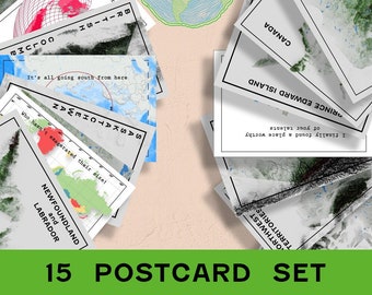 Conjunto de postales de 15 mapas