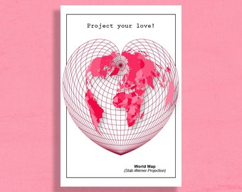 postale | Saint-Valentin (carte du monde en projection Stab-Werner)