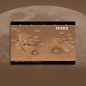 Carte postale topographique de Mars - Cadeau spatial unique utilisant des données cartographiques réelles de la surface de Mars, cadeau pour les amoureux de la planète rouge !