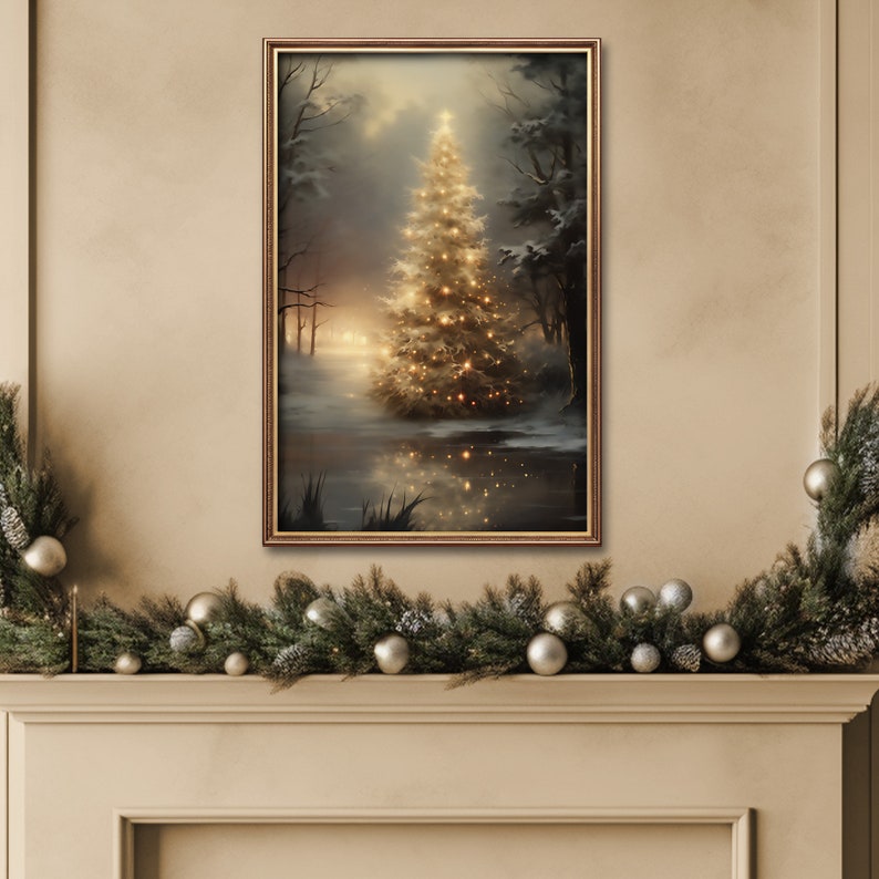 PRINTABLE Christmas Tree, Vintage Christmas Wall Art Print, Merry