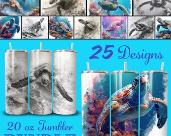 BUNDLE UP! Sea Turtle Sublimation Tumbler Wrap Bundle collection, 25 Vibrant Designs for 20oz Skinny Tumbler Straight