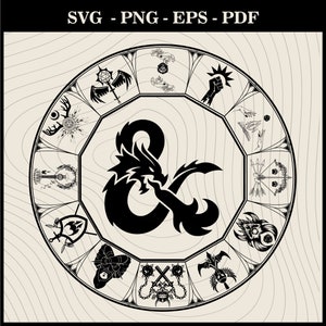 Dungeons and Dragons Design SVG, DND20, Dnd klasse emblemen, Dungeons Dragons SVG, D20 dobbelstenen, kritische roll SVG, DND clipart, rollenspel