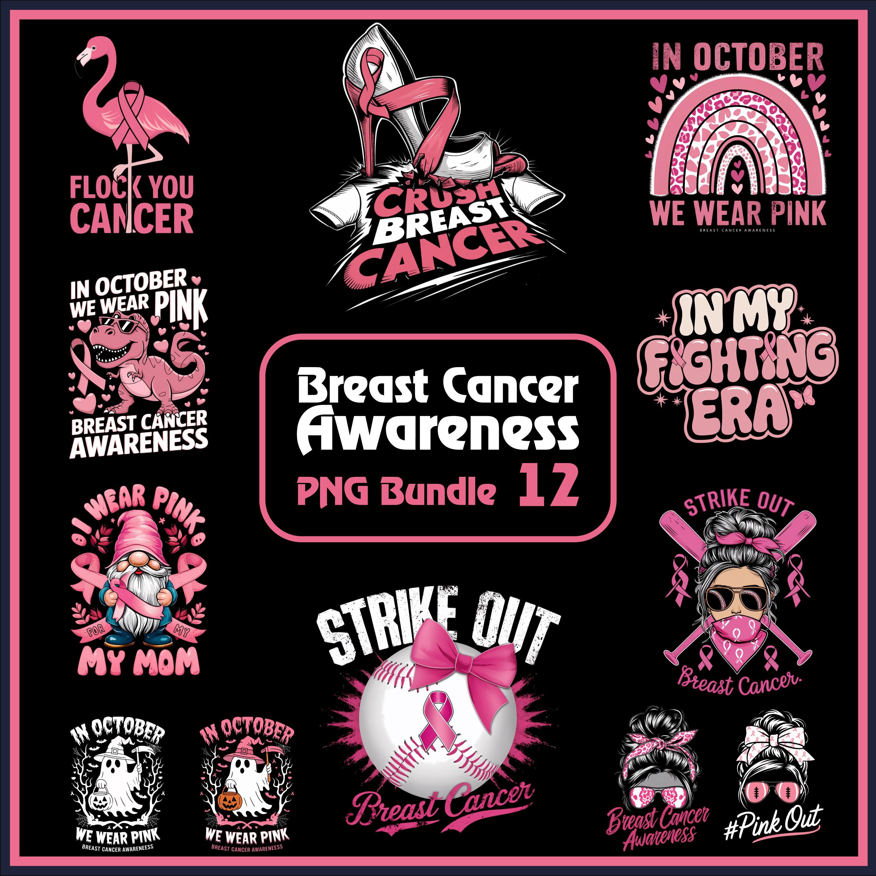 12 Breast Cancer Awareness PNG Bundle, October Pink Ribbon Sublimation Designs, Fight Breast Cancer T-Shirts & Gifts, October Wear Pink