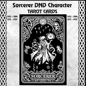 Impresionante carta de tarot imprimible del personaje hechicero de Dungeons and Dragons / Personaje hechicero DnD SVG, Carta de tarot RPG SVG, Regalo de maestro de mazmorras
