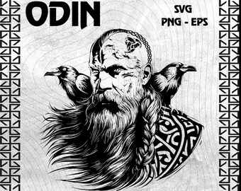 Odin Portrait SVG | Viking Art with Ravens (PNG, EPS)