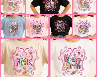 Pre-K Kindergarten First Day of School Shirt Design Png | Back To School Pink for Girls |Digital Download | Preppy Back To School Bundle Png