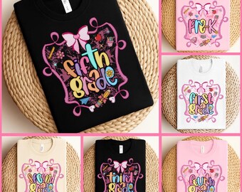 Preppy Back To School Bundle Png, Cute Girl Back To School, First Day Of School Png, Coquette Teacher Png Shirt, Pre-K 1st 2d 3d 4th 5th