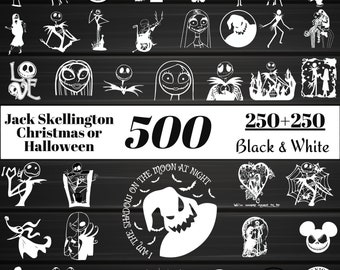 250 Black + 250 White Designs Nightmare Before Christmas svg, Jack and Sally Svg, Mega Jack Skellington SVG, Nightmare before christmas png