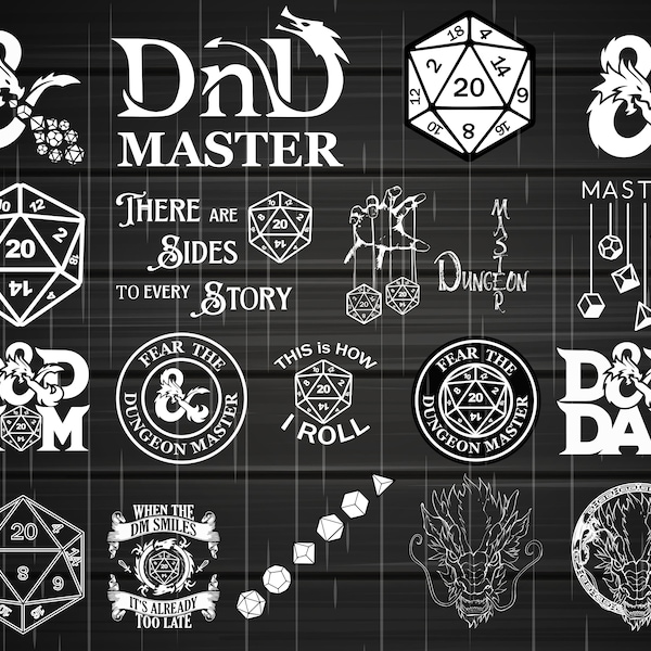 50 Schwarze + 50 Weiße Dungeons and Dragons svg Bunlde, DND20, Png - svg - Pdf - Jpg