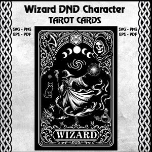 Carte de tarot de personnage de magicien de donjons et dragons imprimable |  Svg Dnd personnage sorcier, Rpg carte de tarot Svg, cadeau Dungeon Master, jeu de société