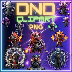Amazing 110 DnD Fantasy Clipart PNG Bundle | Cute Chibi RPG Characters | Player Classes | Monsters & NPC Foes | Races - Lineages | Dnd Png