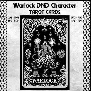 Carte de tarot personnage DND démoniste, carte de tarot de jeu de classe démoniste, donjons et dragons Svg, cadeau de maître de donjon, jeu de société Svg, DND 20