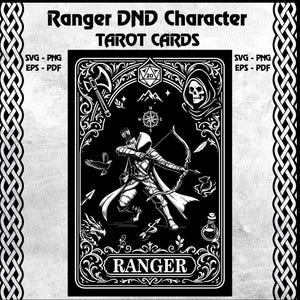 Svg de personnage de jeu Ranger, carte de tarot D&D Ranger classe, donjons et dragons Svg, cadeau Dungeon Master, jeu de société Svg, Dungeon Master Png