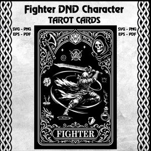 Impression d'art mural DnD classe combattant, carte de tarot DnD classe combattant, Donjons & Dragons Svg, cadeau Dungeon Master, Svg de jeu de société, Dungeon Master