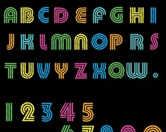 ALPHABET Lets Glow Crazy Svg, Retro Groovy Rainbow Striped Font Svg, Let's Glow Party shirt, Party Alphabet Svg, Funky Multicolor Alphabet