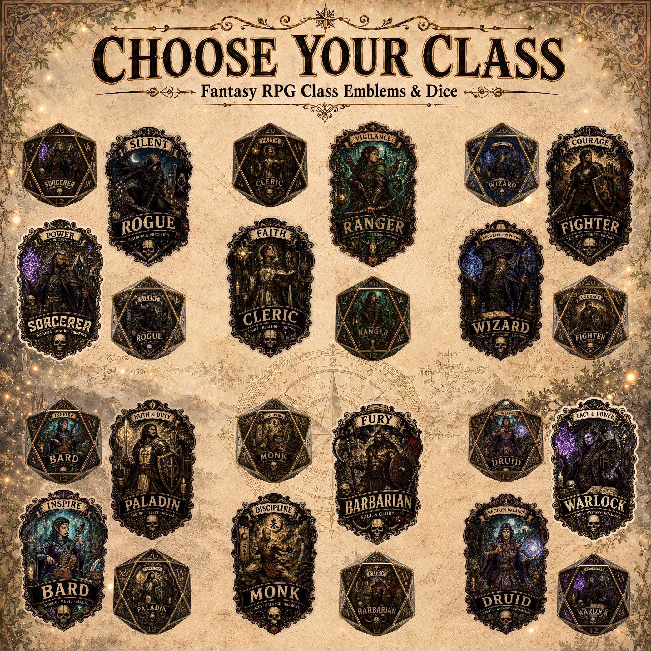 Fantasy RPG PNG Bundle, Tabletop Class Shirt Designs, TTRPG Emblems and ...
