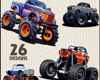 26 Designs Monster Truck SVG Bundle, Vehicle Car svg, Off Road Svg, 4x4 off road svg, Monster Truck Png, Digital Dowbload, Monster Truck svg
