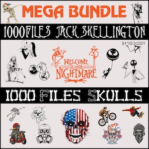 1000 Files Jack Skellington & Skull Bundle Svg, Jack and Sally Svg, Shirt Design Png, Skulls Svg, Creepy Cute Skeletons Png, Trendy Png