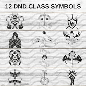 12 Black + 12 White DND Class Symbols Dungeons and Dragons Bunlde, DND20, Dnd class Emblems, Dungeons Dragons Svg, Png - Svg - Pdf - Eps