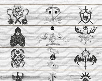 12 Black + 12 White DND Class Symbols Dungeons and Dragons Bunlde, DND20, Dnd class Emblems, Dungeons Dragons Svg, Png - Svg - Pdf - Eps