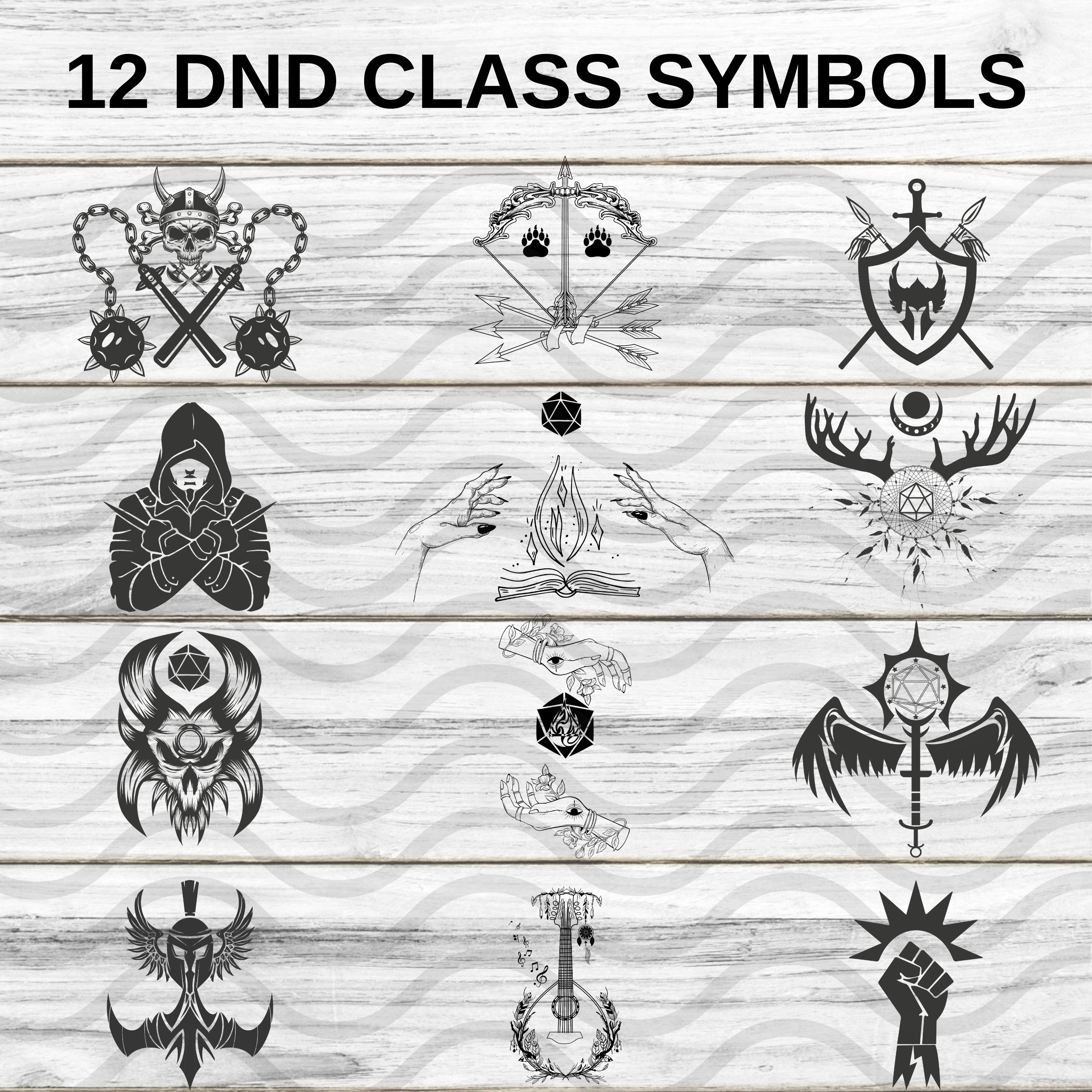 12 Black 12 White DND Class Symbols Dungeons and Dragons Bunlde, DND20 ...